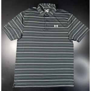 UA Under Armour Heatgear ColdBlack Polo Mens Medium - Black Striped Golf Shirt M